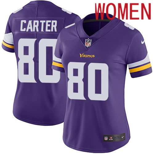 Cheap Women Minnesota Vikings 80 Cris Carter Nike Purple Vapor Limited NFL Jersey